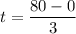 t = \dfrac{80-0}{3}