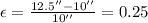 \epsilon =\frac{12.5''-10''}{10''}=0.25