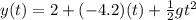 y(t) = 2 + (-4.2)(t) +\frac{1}{2}gt^2