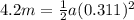 4.2 m=\frac{1}{2}a(0.311)^{2}
