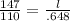 \frac{147}{110} =\frac{l}{.648}