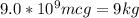 9.0*10^{9} mcg = 9kg