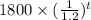 1800\times (\frac{1}{1.2})^{t}