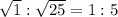 \sqrt1 :  \sqrt{25} =1 : 5