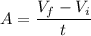 \displaystyle A=\frac{V_f-V_i}{t}