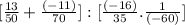 [\frac{13}{50} +\frac{(-11)}{70}]:[\frac{(-16)}{35} .\frac{1}{(-60)} ]