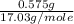 \frac{0.575g}{17.03g/mole}