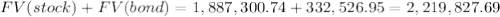 FV(stock)+FV(bond)=1,887,300.74+332,526.95=2,219,827.69