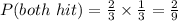 P(both\ hit)=\frac{2}{3}\times\frac{1}{3}=\frac{2}{9}