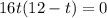 16t(12-t)=0