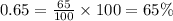 0.65=\frac{65}{100}\times 100=65\%