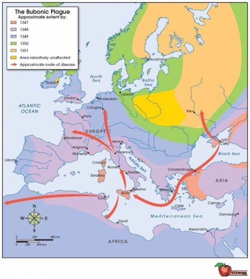 What does this map show about the spread of the bubonic plague?  it had no discernible pattern. it f