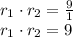 r_{1}\cdot r_{2}=\frac{9}{1}\\r_{1}\cdot r_{2}=9