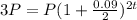 3P=P(1+\frac{0.09}{2})^{2t}