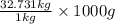 \frac{32.731 kg}{1 kg} \times 1000 g