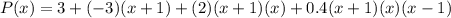 P(x)=3+(-3)(x+1)+(2)(x+1)(x)+0.4(x+1)(x)(x-1)