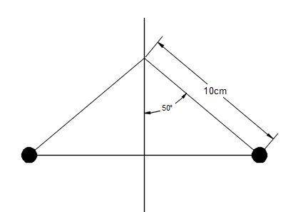 Two identical tiny spheres of mass m =2g and charge q hang from a non-conducting strings, each of le