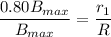 \dfrac{0.80B_{max}}{B_{max}}=\dfrac{r_{1}}{R}