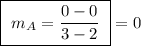 \boxed{ \ m_A = \frac{0 - 0}{3 - 2} \ } = 0 \ }