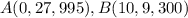 A(0,27,995), B(10,9,300)