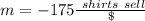 m=-175\frac{\ shirts\ sell}{\$}