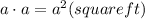 a \cdot a = a^2 (square ft)