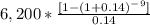 6,200*\frac{[1-(1+0.14)^-^9]}{0.14}