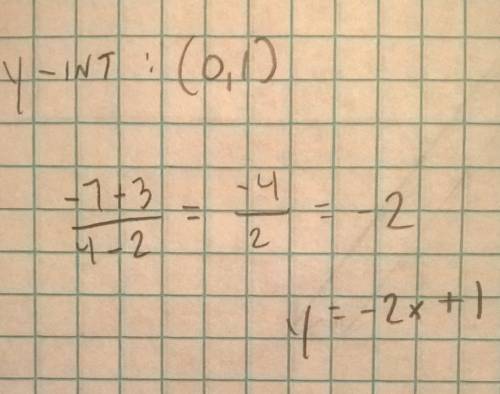 (0, 1), (2, -3), (4, -7). whats the equation of the line?