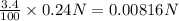 \frac{3.4}{100}\times 0.24N=0.00816N