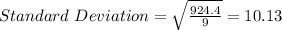 Standard~Deviation = \sqrt{\frac{924.4}{9} } = 10.13