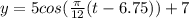 y = 5cos(\frac{\pi }{12}(t-6.75))+7
