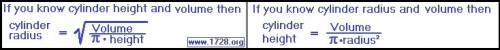 Find the height of a cylinder with a volume of 274.89 and radius of 5. 27.4 ft 25 ft 7 ft 3.5 ft