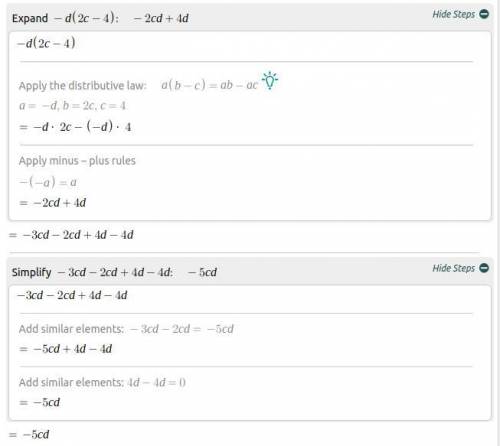 What is the simplified expression for -3cd - d(2c - 4) - 4d?