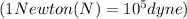 (1Newton(N)=10^5dyne)