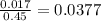 \frac{0.017}{0.45} = 0.0377