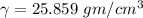 \gamma = 25.859\  gm/cm^3