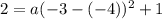 2=a(-3-(-4))^{2} +1