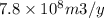 7.8 \times 10^8 m3/y