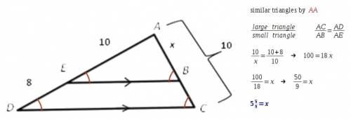 Find the value of x:   a. 8  b. 5.5  c. 10.5 d. none of the choices are correct.