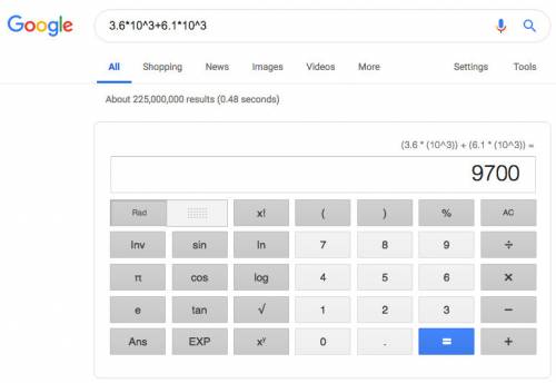 What is the sum of 3.6 × 103 and 6.1 × 103?  answer choices 9.7x10^3 9.7x10^6 97x10^3 97x10^6