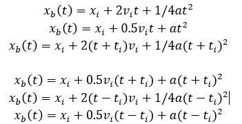 What is the equation describing the position of particle b?