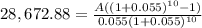 28,672.88=\frac{A((1+0.055)^{10}-1) }{0.055(1+0.055)^{10} }