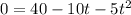 0=40-10t-5t^2