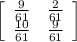 \left[\begin{array}{cc}\frac{9}{61} &\frac{2}{61} \\\frac{10}{61} &\frac{9}{61} \end{array}\right]
