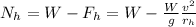 N_h=W-F_h=W-\frac{W}{g}\frac{v^{2}}{r_h}