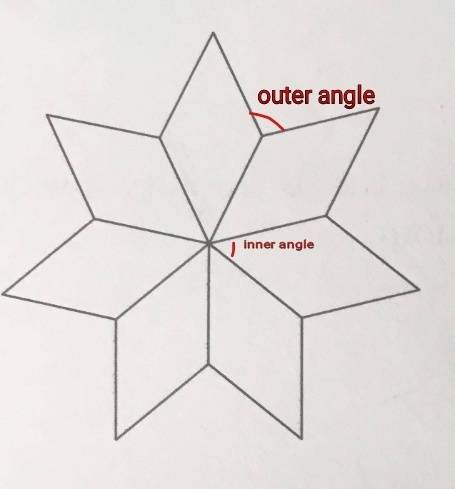 In a rhombus ring pattern there are 8 rhombuses in the first ring. what are the angles in a rhombus