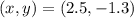 (x, y) = (2.5 , -1.3)