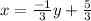 x=\frac{-1}{3} y+\frac{5}{3}