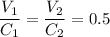 \dfrac{V_1}{C_1} =\dfrac{V_2}{C_2} = 0.5