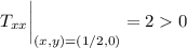 T_{xx}\bigg|_{(x,y)=(1/2,0)}=20